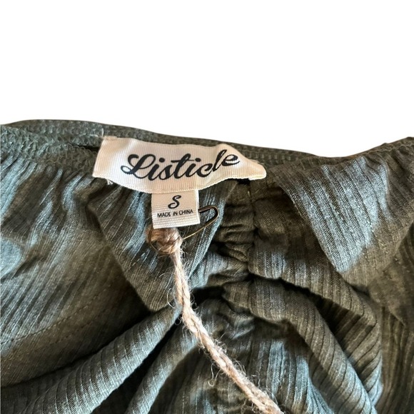 Listicle Olive Green Ruffle Two-Piece Set | Crop Top & Wide Leg Pants SZ‎ SMants - Picture 5 of 7